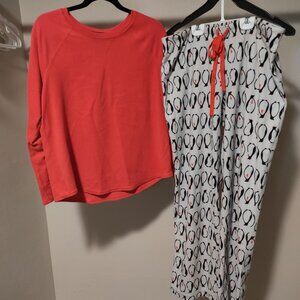 Sonoma Life+Style Coral (pink/orange) Penguin Cozy PJ Pajama Set Large Long